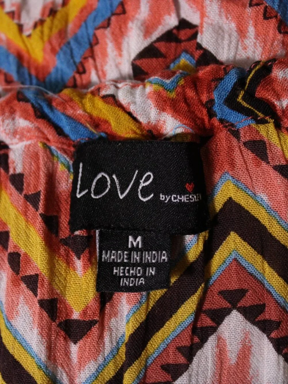 Love by Chesley Aztec Print Jumpsuit Crinkle Rayon Lightweight Beach Coral Sz M
